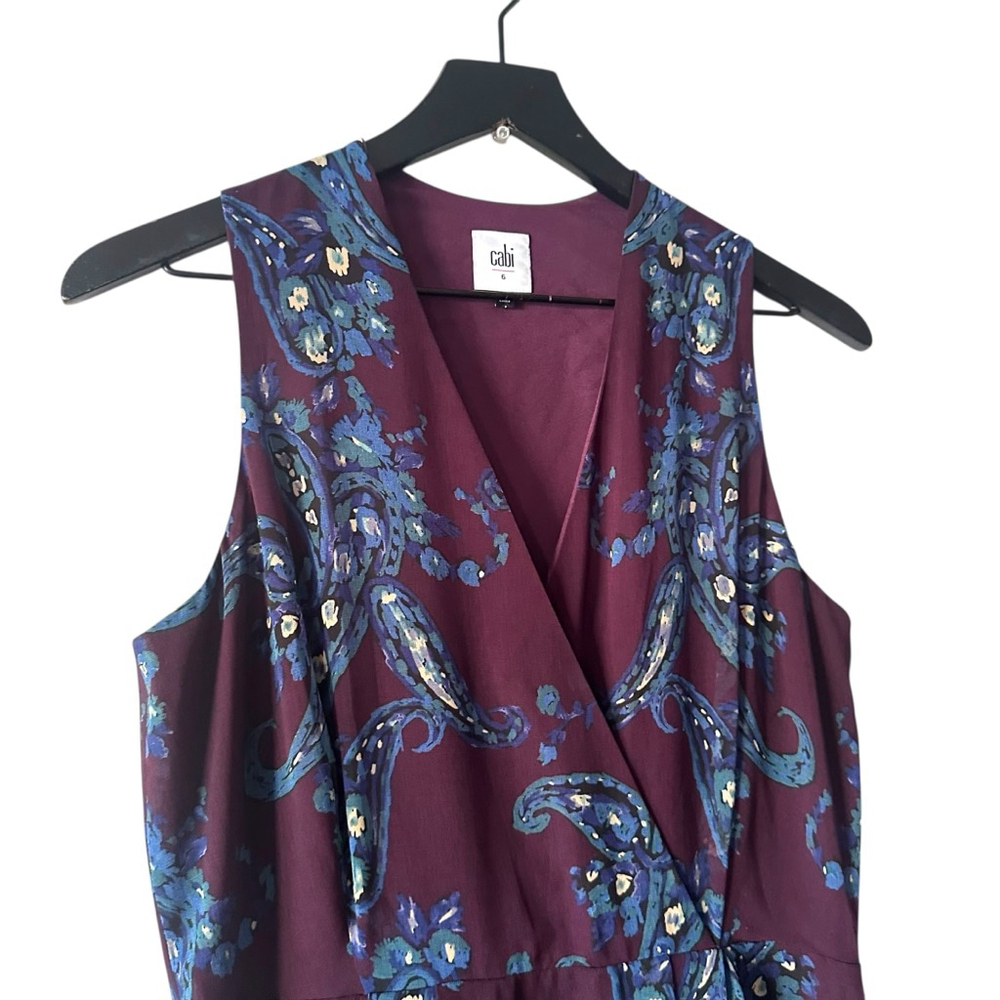 Cabi Purple Blue Paisley Midi Wrap Dress Size 6 - Picture 3 of 10
